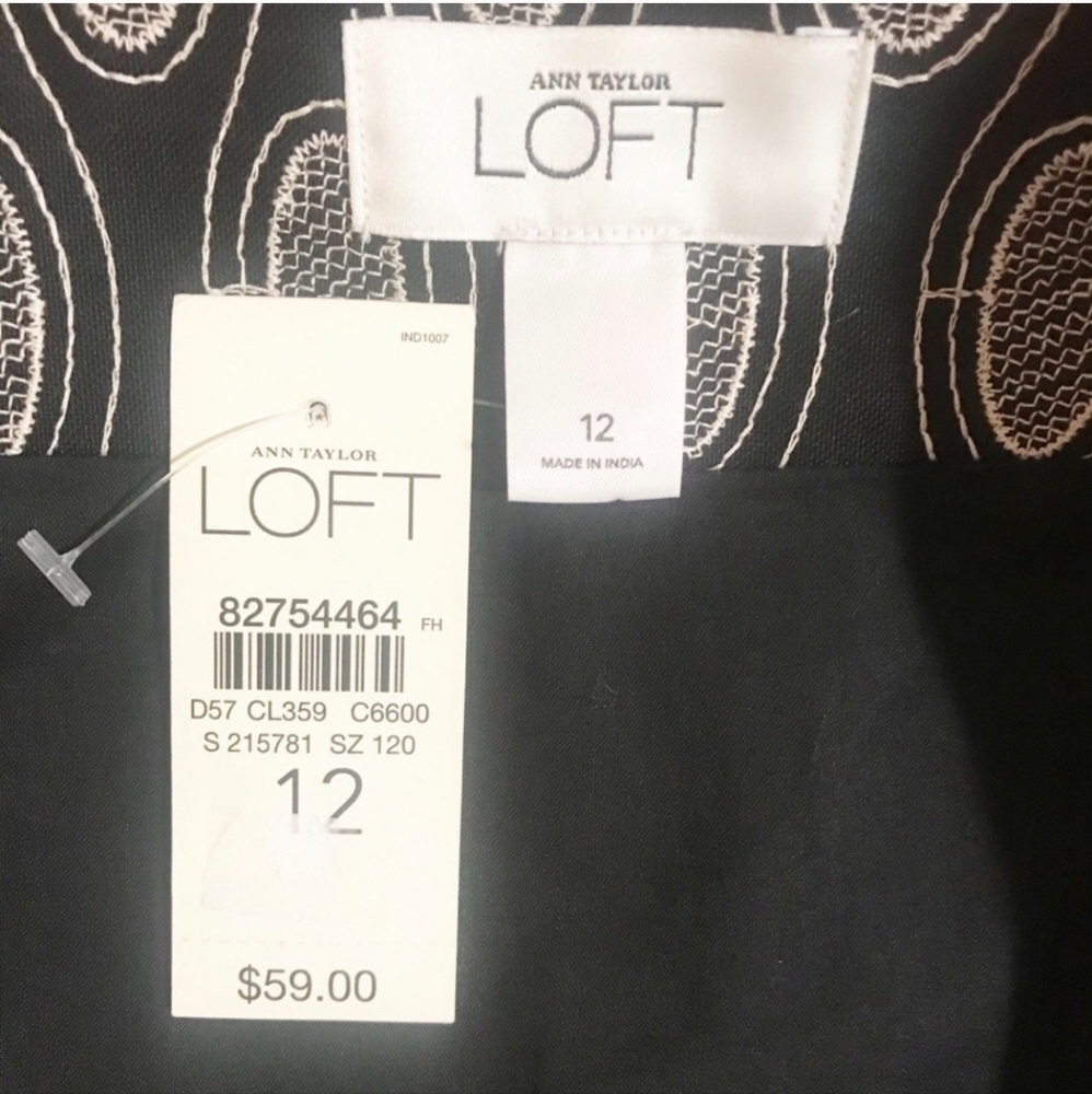 Ann Taylor Loft Geometric Design Black & White Straight Career Skirt Size 12 - Picture 3 of 6